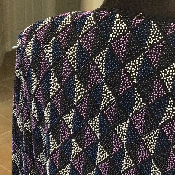 Nipon Night vintage beaded jacket, black/blue/white/purple, XL, NWT - Picture 13 of 14